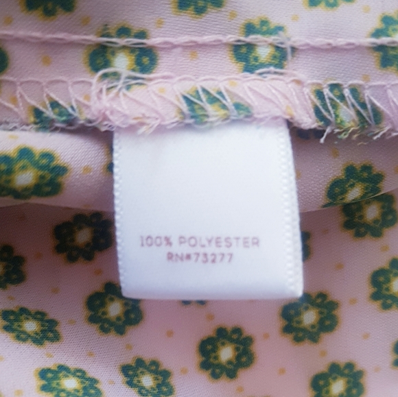 LAUREN CONRAD Tan & Green Pleated Collar Semi-Sheer Floral Blouse - Picture 6 of 9